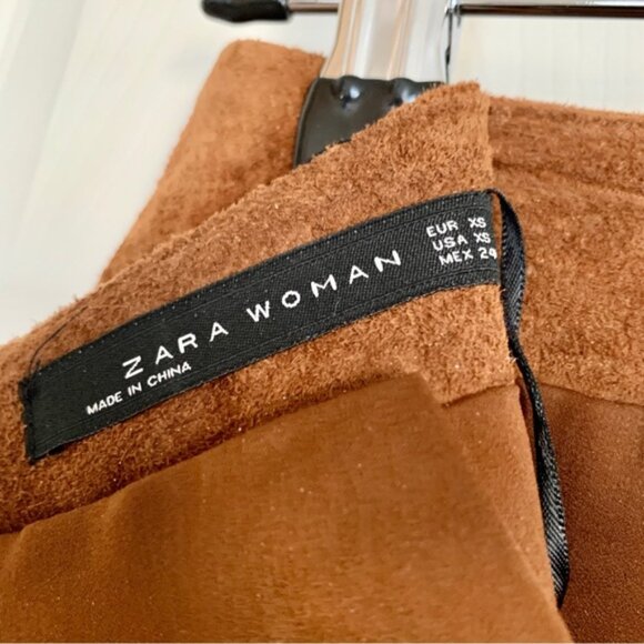 ZARA Brown Genuine Suede Leather Embroidered Embellished Studded Mini Skirt - Picture 8 of 12